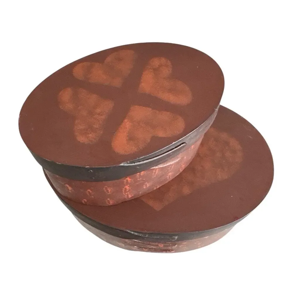 Set of Two Shaker Style Oval Balsa Boxes Heart Lids